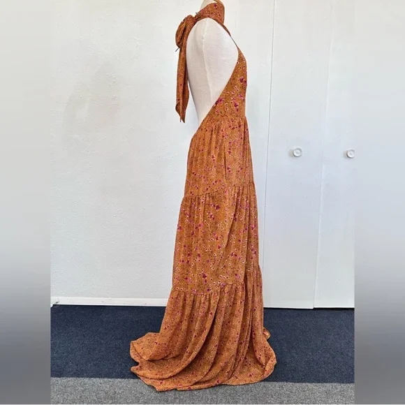 Orange Floral Halter Maxi Dress LoveShackFancy Isabel marant LoveShackFancy - Picture 7 of 9